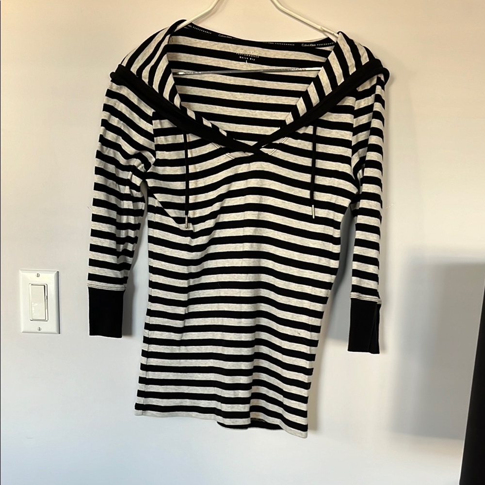 Express Black and White Striped Hoodie Top